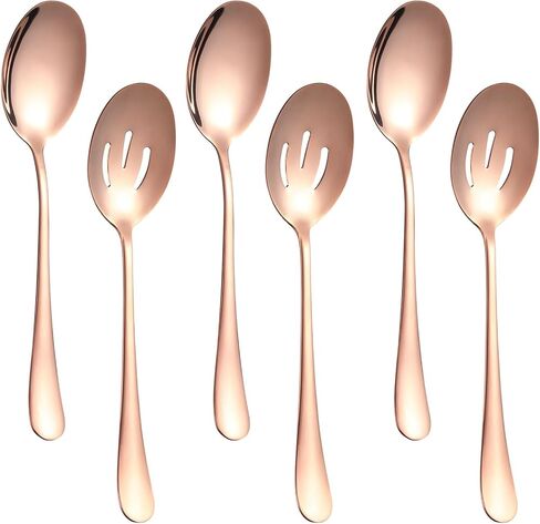 6 Pieces Serving Spoons Set, 8.7 Inch Serving Spoon, Includes 3 Serving Spoons and 3 Slotted Spoons, Stainless Steel Buffet Banquet Spoons, Large Spoons Utensils Cutlery Set for Kitchen, Gold in Saudi Arabia