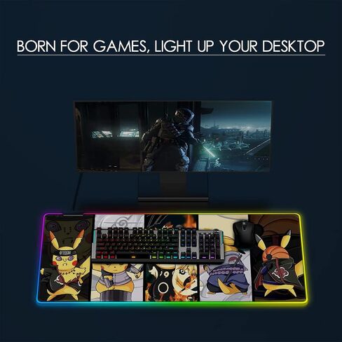 لوحة ماوس RGB لـ Cyberpunk Gmaing - حصيرة ماوس كبيرة للكمبيوتر بحواف مضيئة LED وقاعدة مطاطية طويلة غير قابلة للانزلاق | 11.8 × 31.5 بوصة in Kuwait