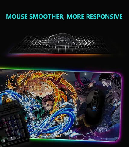 RGB Mouse Pad for Cyberpunk Gmaing - Anime Large Mouse Mat for Computer with LED Light Edges Non Slip Long Rubber Base | 11.8x31.5in in Saudi Arabia