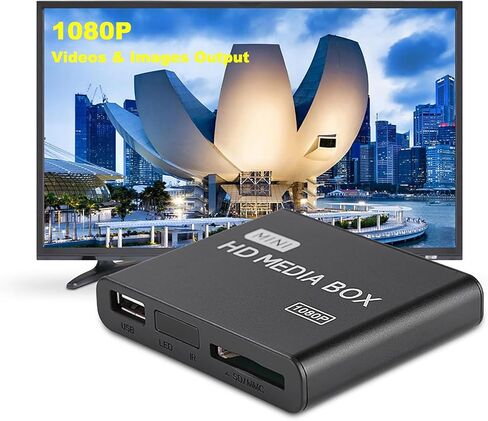 مشغل وسائط رقمي بدقة 1080 بكسل، صندوق مشغل وسائط صغير مع جهاز تحكم عن بعد، مشغل وسائط لافتات رقمية يدعم USB MMC RMVB MP3 AVI MKV (قابس أمريكي) in Kuwait