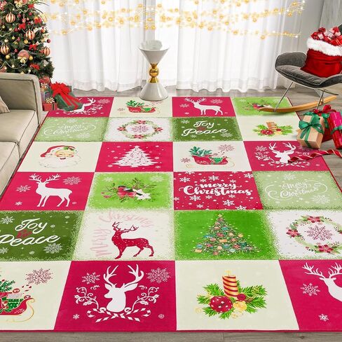Christmas Area Rug Merry Christmas Indoor Rug for Xmas Holiday Decoration Non-Slip Festive Christmas Throw Carpet Colorful Washable Xmas Rug for Fireplace Kitchen Living Room Bedroom 2 x 8 FT in Saudi Arabia