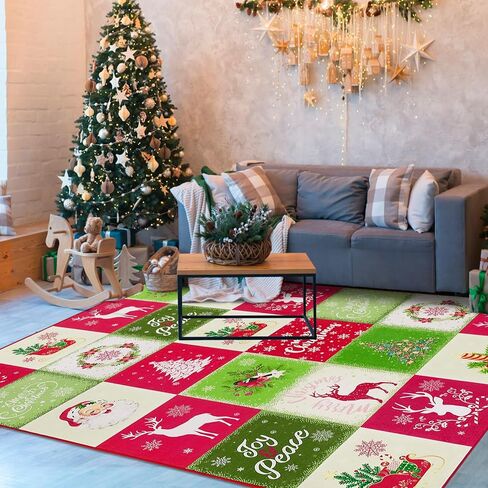 Christmas Area Rug Merry Christmas Indoor Rug for Xmas Holiday Decoration Non-Slip Festive Christmas Throw Carpet Colorful Washable Xmas Rug for Fireplace Kitchen Living Room Bedroom 2 x 8 FT in Saudi Arabia