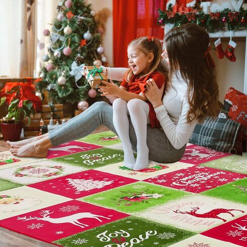 Christmas Area Rug Merry Christmas Indoor Rug for Xmas Holiday Decoration Non-Slip Festive Christmas Throw Carpet Colorful Washable Xmas Rug for Fireplace Kitchen Living Room Bedroom 2 x 8 FT in Saudi Arabia