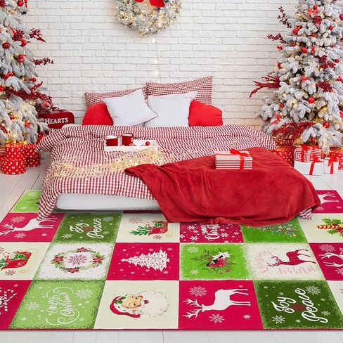 Christmas Area Rug Merry Christmas Indoor Rug for Xmas Holiday Decoration Non-Slip Festive Christmas Throw Carpet Colorful Washable Xmas Rug for Fireplace Kitchen Living Room Bedroom 2 x 8 FT in Saudi Arabia