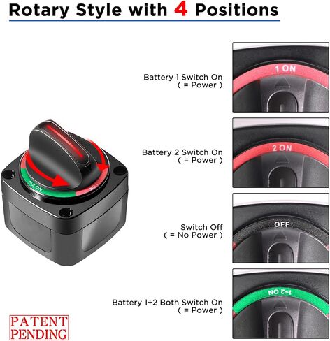 Recoil Battery Switch BS4L, 250A DC 12V-48V 1-2-Both-Off 4-Position, Built-in LED Indicator Knob Heavy Duty Battery Master Switch Battery Isolator Power Cut Off Switch for RV Truck Trailer Marine Boat in Saudi Arabia