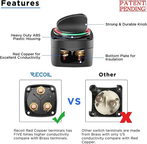 Recoil Battery Switch BS4L, 250A DC 12V-48V 1-2-Both-Off 4-Position, Built-in LED Indicator Knob Heavy Duty Battery Master Switch Battery Isolator Power Cut Off Switch for RV Truck Trailer Marine Boat in Saudi Arabia