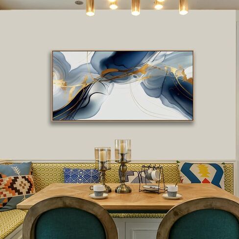 HUADAOART Wall Art Abstract Painting Modern Art Gold and Blue Background Canvas Prints Pictures for Living Room Bedroom Artwork Home Decor Framed 20x40inch (Blue) in Saudi Arabia