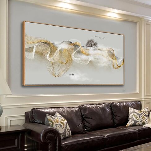 HUADAOART Wall Art Abstract Painting Modern Art Gold and Blue Background Canvas Prints Pictures for Living Room Bedroom Artwork Home Decor Framed 20x40inch (Blue) in Saudi Arabia