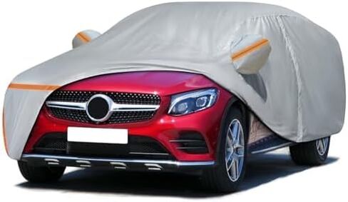 غطاء سيارة لسيارة مرسيدس بنز GLC 300 350e لعام 2016-2024، مقاوم للماء ومناسب لجميع الأحوال الجوية والشمس والمطر والأشعة فوق البنفسجية والغبار والثلج، غطاء سيارة خارجي مع باب بسحاب وبطانة قطنية - رمادي in Kuwait