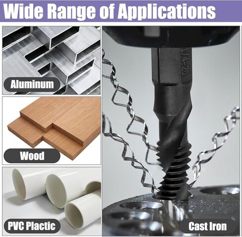 ياكاموز 6 قطع SAE رؤوس مثقاب الصنبور (6-32NC إلى 1/4-20NC)، تغيير سريع 1/4 بوصة مجموعة مثقاب سداسية ومجموعة لقم الصنبور أداة خيط لولبية للخشب المعدني والبلاستيك in Kuwait