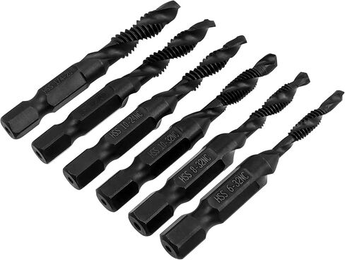 ياكاموز 6 قطع SAE رؤوس مثقاب الصنبور (6-32NC إلى 1/4-20NC)، تغيير سريع 1/4 بوصة مجموعة مثقاب سداسية ومجموعة لقم الصنبور أداة خيط لولبية للخشب المعدني والبلاستيك in Kuwait