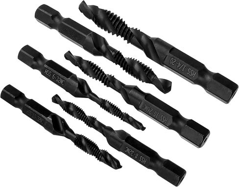 ياكاموز 6 قطع SAE رؤوس مثقاب الصنبور (6-32NC إلى 1/4-20NC)، تغيير سريع 1/4 بوصة مجموعة مثقاب سداسية ومجموعة لقم الصنبور أداة خيط لولبية للخشب المعدني والبلاستيك in Kuwait