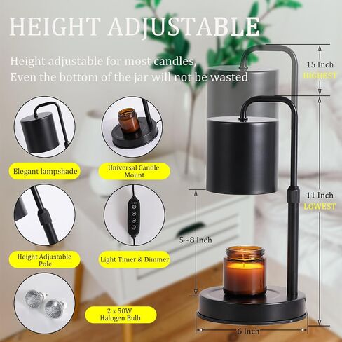 Candle Warmer Lamp with Timer, Dimmable Electric Candle Lamp Warmer for Jar Candles, Wax Melt Warmer Lamp for Scented Wax with 2 Bulbs, Candle Warming Lamp for Bedroom, Home Decor, Gifts in Saudi Arabia