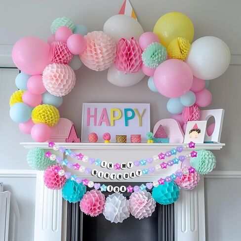 Giant Friendship Bracelet Banner for Birthday: DIY Customizable Birthday Garland with Foam Circles & Plastic Balls for in My Birthday Era Singer Celebration (Blue Mermaid) in Saudi Arabia