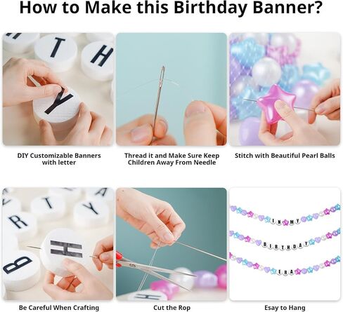 Giant Friendship Bracelet Banner for Birthday: DIY Customizable Birthday Garland with Foam Circles & Plastic Balls for in My Birthday Era Singer Celebration (Blue Mermaid) in Saudi Arabia