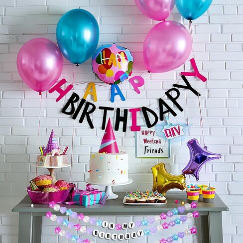 Giant Friendship Bracelet Banner for Birthday: DIY Customizable Birthday Garland with Foam Circles & Plastic Balls for in My Birthday Era Singer Celebration (Blue Mermaid) in Saudi Arabia