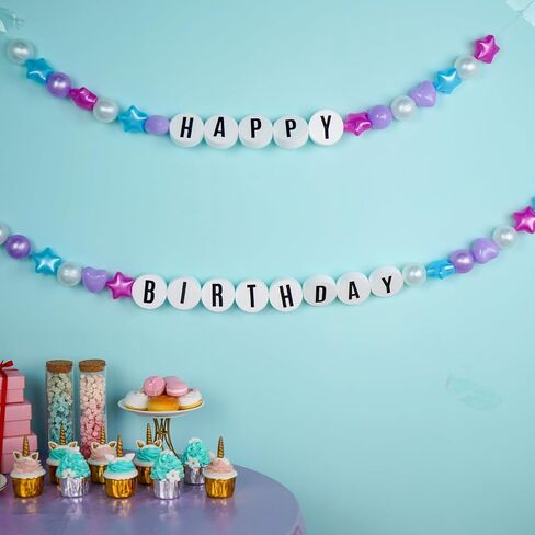 Giant Friendship Bracelet Banner for Birthday: DIY Customizable Birthday Garland with Foam Circles & Plastic Balls for in My Birthday Era Singer Celebration (Blue Mermaid) in Saudi Arabia