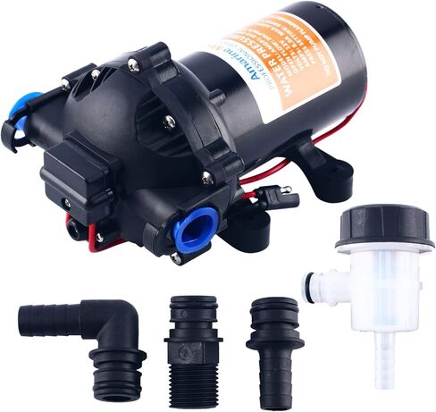 Amarine Made 12v مضخة غشاء ضغط الماء 20 لتر/دقيقة 5.5 جالون في الدقيقة 60 رطل لكل بوصة مربعة - قافلة/مركبة متنقلة/قارب/بحرية in Saudi Arabia
