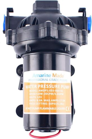 Amarine Made 12v مضخة غشاء ضغط الماء 20 لتر/دقيقة 5.5 جالون في الدقيقة 60 رطل لكل بوصة مربعة - قافلة/مركبة متنقلة/قارب/بحرية in Saudi Arabia