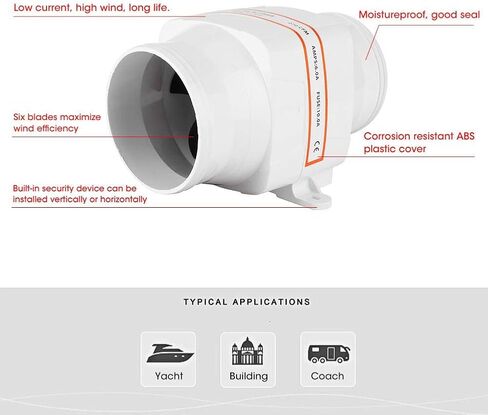 12V Blower - Marine Bilge Air Blower, 4'' In-Line Air Blower 12V/24V Mute Strong Ventilation Fan for Yacht Boat RV (12V) in Saudi Arabia