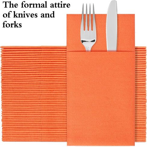 IYLLLWLY Terracotta Paper Napkins Disposable, Dinner Napkins with Built-in Flatware Pocket, Prefolded for Knives and forks Linen-Feel Hand Napkins for Parties, Weddings, Events, 100 Pack in Saudi Arabia
