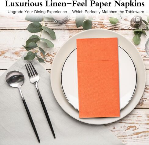 IYLLLWLY Terracotta Paper Napkins Disposable, Dinner Napkins with Built-in Flatware Pocket, Prefolded for Knives and forks Linen-Feel Hand Napkins for Parties, Weddings, Events, 100 Pack in Saudi Arabia