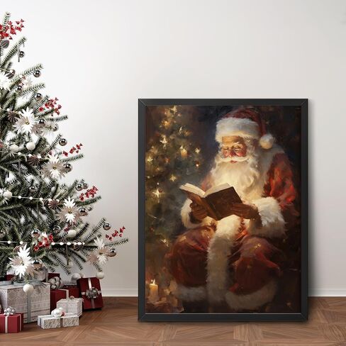 Wodkodnxy Vintage Christmas Canvas Wall Art, Santa Claus Reading Booking Pictures for Wall Decor, Merry Christmas Poster Hobby Lobby Santa Picture, Xmas Wall Decorations Gifts 16x24in Unframed in Saudi Arabia