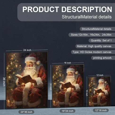 Wodkodnxy Vintage Christmas Canvas Wall Art, Santa Claus Reading Booking Pictures for Wall Decor, Merry Christmas Poster Hobby Lobby Santa Picture, Xmas Wall Decorations Gifts 16x24in Unframed in Saudi Arabia