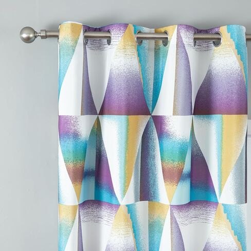 VOGOL Colorful Geometric Printed Blackout Curtains for Bedroom, Thick Soft Thermal Insulated Room Darkening Drapes, Grommet Noise Reducing Kitchen Curtain, 2 Panels, 52 x 84 in Kuwait