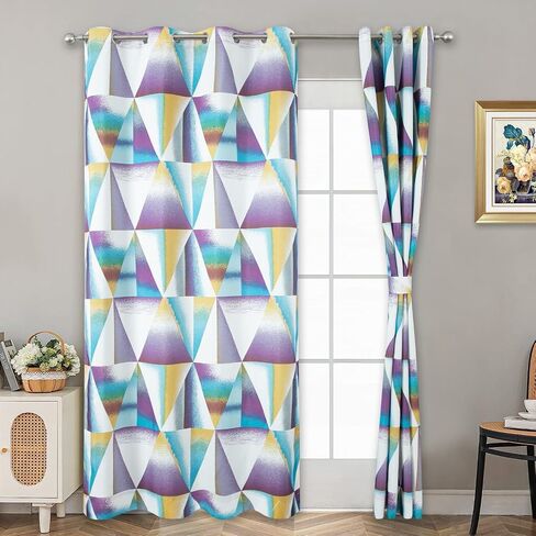 VOGOL Colorful Geometric Printed Blackout Curtains for Bedroom, Thick Soft Thermal Insulated Room Darkening Drapes, Grommet Noise Reducing Kitchen Curtain, 2 Panels, 52 x 84 in Kuwait