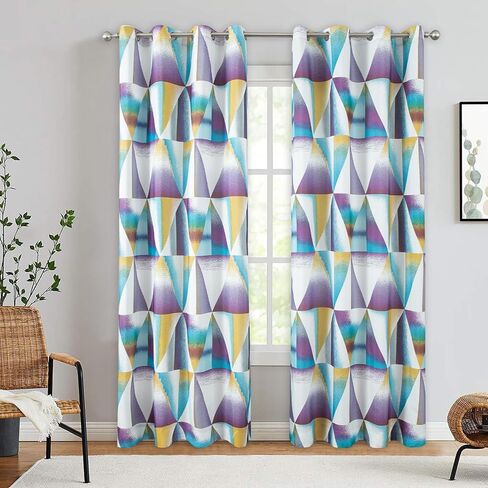 VOGOL Colorful Geometric Printed Blackout Curtains for Bedroom, Thick Soft Thermal Insulated Room Darkening Drapes, Grommet Noise Reducing Kitchen Curtain, 2 Panels, 52 x 84 in Kuwait