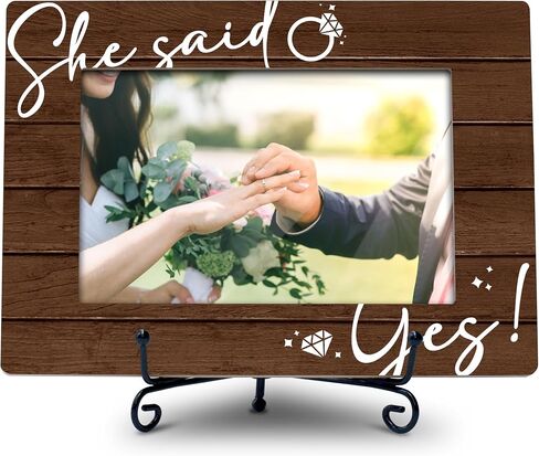 Engagement Picture Frame, 4X6 Photo Frame Wedding Gifts, Small Wooden Photo Frame With Iron Stand, Engagement Gifts For Couples, She Said Yes! -A01 in Kuwait