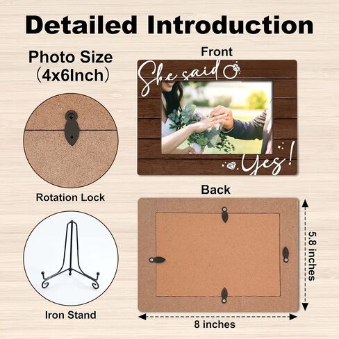 Engagement Picture Frame, 4X6 Photo Frame Wedding Gifts, Small Wooden Photo Frame With Iron Stand, Engagement Gifts For Couples, She Said Yes! -A01 in Kuwait