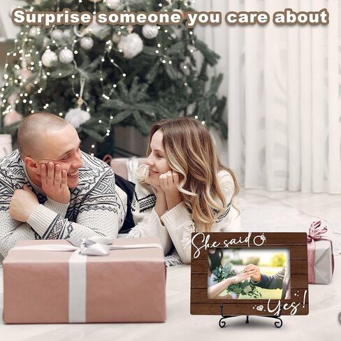 Engagement Picture Frame, 4X6 Photo Frame Wedding Gifts, Small Wooden Photo Frame With Iron Stand, Engagement Gifts For Couples, She Said Yes! -A01 in Kuwait