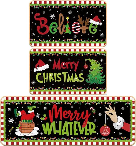 3 Pcs Christmas Nutcracker Kitchen Mat Washable Kitchen Rug Non Slip Doormat Waterproof Kitchen Rugs and Mats Farmhouse Holiday Kitchen Decor for Home Floor Office Bathroom Party Rustic Decor in Saudi Arabia
