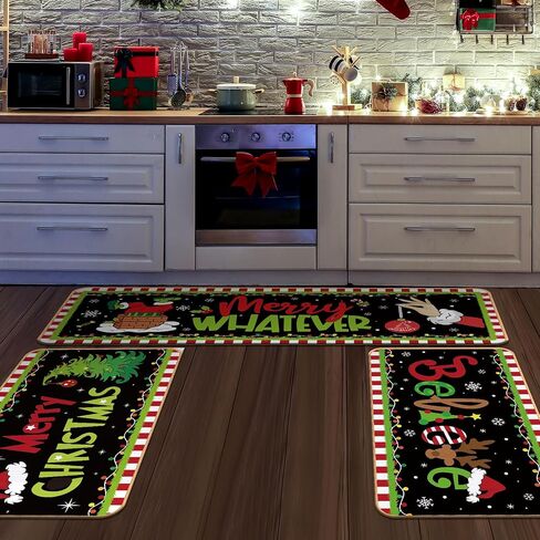 3 Pcs Christmas Nutcracker Kitchen Mat Washable Kitchen Rug Non Slip Doormat Waterproof Kitchen Rugs and Mats Farmhouse Holiday Kitchen Decor for Home Floor Office Bathroom Party Rustic Decor in Saudi Arabia