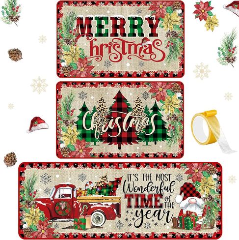 3 Pcs Christmas Nutcracker Kitchen Mat Washable Kitchen Rug Non Slip Doormat Waterproof Kitchen Rugs and Mats Farmhouse Holiday Kitchen Decor for Home Floor Office Bathroom Party Rustic Decor in Saudi Arabia