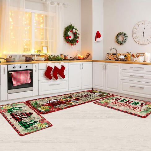 3 Pcs Christmas Nutcracker Kitchen Mat Washable Kitchen Rug Non Slip Doormat Waterproof Kitchen Rugs and Mats Farmhouse Holiday Kitchen Decor for Home Floor Office Bathroom Party Rustic Decor in Saudi Arabia