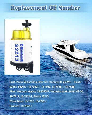 S3213 Fuel Water Separator Filter Assembly, Marine Fuel Filter Compatible with Yamaha Mercury Racor Sierra Suzuki Outboard, Replaces# S3213, 18-17928, 35-809097, 35-60494-1, 18-7932-1 in Saudi Arabia