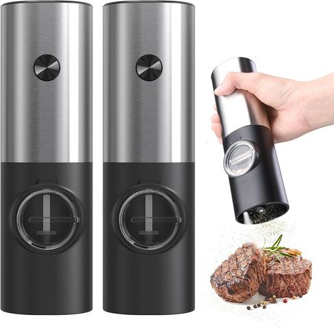 Gravity Electric Pepper Grinder, Battery Powered Grinder, with LED Light for One Hand Operation of Automatic Pepper and Salt Grinder Adjustable Poughness-7in Black in Saudi Arabia