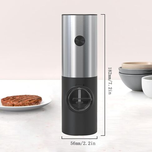 Gravity Electric Pepper Grinder, Battery Powered Grinder, with LED Light for One Hand Operation of Automatic Pepper and Salt Grinder Adjustable Poughness-7in Black in Saudi Arabia