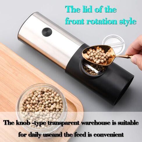 Gravity Electric Pepper Grinder, Battery Powered Grinder, with LED Light for One Hand Operation of Automatic Pepper and Salt Grinder Adjustable Poughness-7in Black in Saudi Arabia