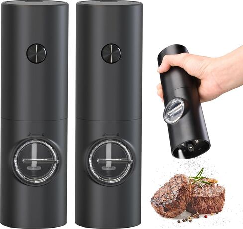 Gravity Electric Pepper Grinder, Battery Powered Grinder, with LED Light for One Hand Operation of Automatic Pepper and Salt Grinder Adjustable Poughness-7in Black in Saudi Arabia
