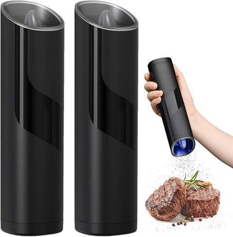Gravity Electric Pepper Grinder, Battery Powered Grinder, with LED Light for One Hand Operation of Automatic Pepper and Salt Grinder Adjustable Poughness-7in Black in Saudi Arabia
