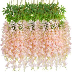 CCINEE 12 Pack Wisteria Flower Vines Garland 3.75 Feet Fake Hanging Flower Artificial Wisteria Vines Rattan Silk Wisteria Vine for Wedding Party Garden Greenery Home Wall Decoration（Purple）