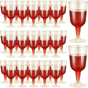Meanplan 100 Pcs Plastic Wine Glasses with Stem 6oz Plastic Party Wine Cups Stackable Disposable Wine Glasses for Parties and Wedding Picnics (Clear,Simple Style)