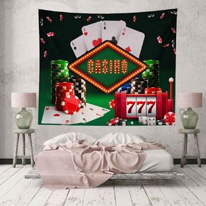 BULOR Casino Tapestry, Poker Chips Playing Cards Gambling Las Vegas Wall Hangings Tapestry for Bedroom Living Room Office Dorm Man Cave Background(80x60 Inch)