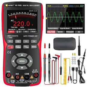 2 in 1 Handheld Oscilloscope Multimeter, 10MHz Bandwidth 48MSa/s High Sampling Professional Oscilloscope, 9999 Counts Digital Multimeter, Auto-Calibration Function, DC/AC Voltage/Current Test