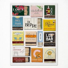 FIHFCBCV Vintage Matchbook Prints Painting, Trendy Coastal Cowgirl Matches Poster, Retro Eclectic Matchbox Canvas Wall Art, Funky Match Box Aesthetic Room Wall Decor for Bar Cart 12x16in Unframed