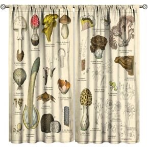 Nature Mushroom Blackout Curtain Retro Floral Plant Forest Boho Sunlight Filtering Drapes Rod Pocket Bedroom Living Room Kitchen Dining Room Cafe 2 Panels 42x54 in